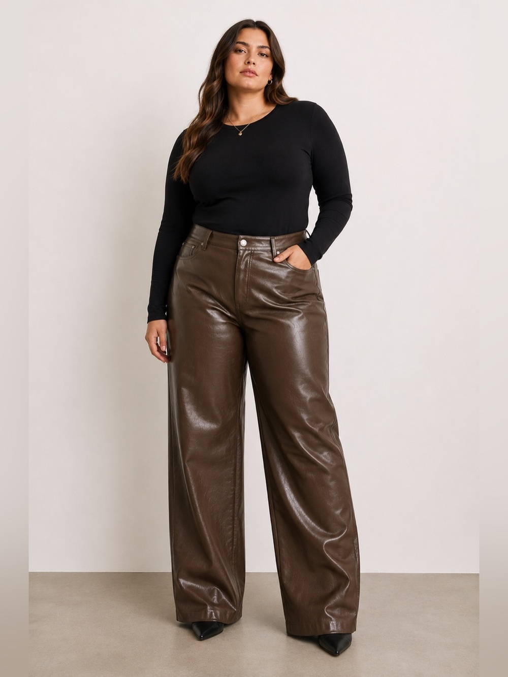 Wilfred The Melina Brown Vegan Leather Wide Leg Pants Size 12